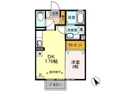 D-ROOMグランソレイユA201(1DK/2階)の間取り写真