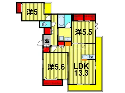 LA FLEUR COLOREE(3LDK/3階)の間取り写真