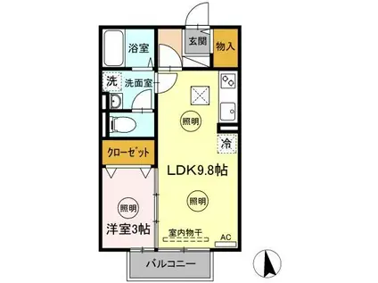 クリエガーデン(1LDK/1階)の間取り写真