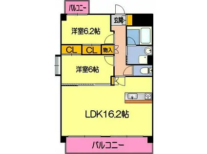 アルヴェアール神水レイクサイドレジデンス(2LDK/4階)の間取り写真