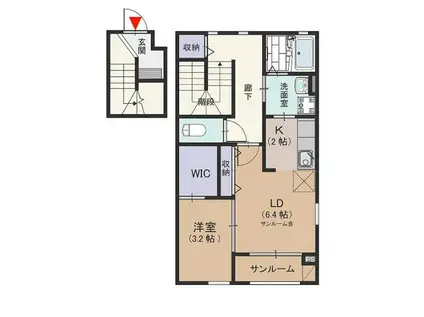 ボワリジエールA・B(1LDK/2階)の間取り写真