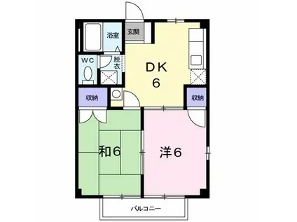 ヒガシコート宮ノ上(2DK/1階)の間取り写真