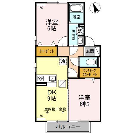 ダイヤモンドB(2DK/1階)の間取り写真