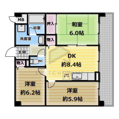 シャリテ今里(3DK/8階)の間取り写真