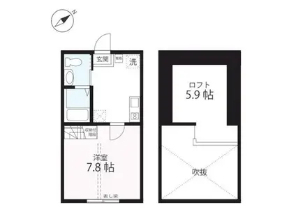 ハーミットクラブハウスMIX三ツ沢下町II(1K/2階)の間取り写真