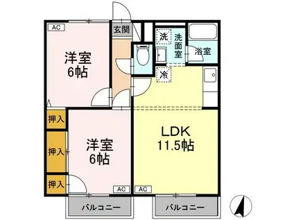 アーバンハイツ中央(2LDK/1階)の間取り写真