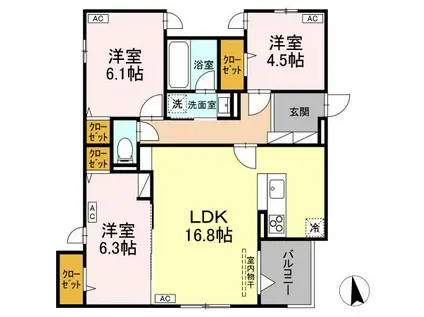 ディールーム グラス 中町(3LDK/3階)の間取り写真