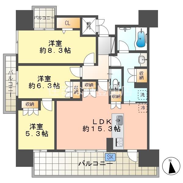 リフローレ豊田十塚(3LDK/6階)の間取り写真
