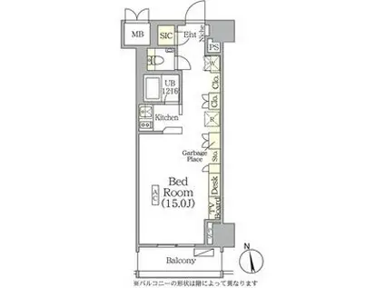 ザ・パークハビオ神楽坂レジデンスサウス(ワンルーム/2階)の間取り写真
