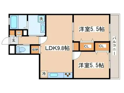 RISOTMIRAIEジェームス山イースト(2LDK/1階)の間取り写真