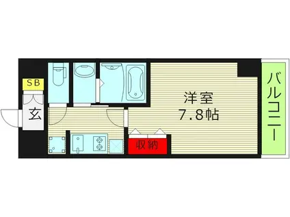 ロイヤルクイーンズパーク浪速(1K/6階)の間取り写真