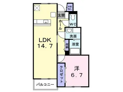 プラースI(1LDK/1階)の間取り写真