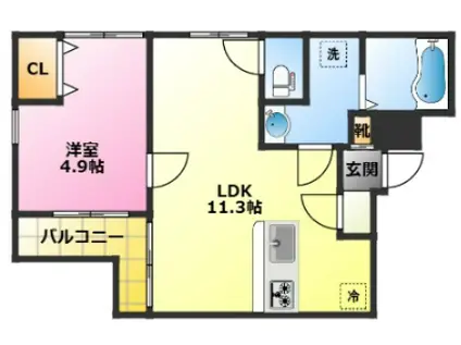 ベルヴィアージモトスミヨシ(1LDK/3階)の間取り写真