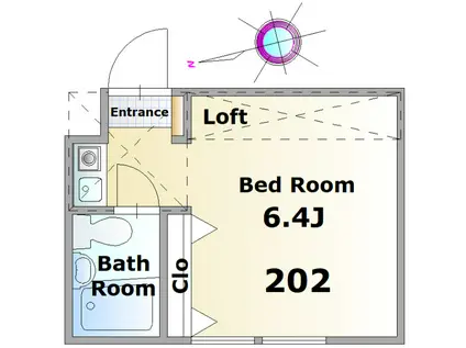 グレイハウス(ワンルーム/2階)の間取り写真