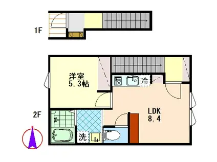 林ノ杜350米沢駅前(1LDK/2階)の間取り写真