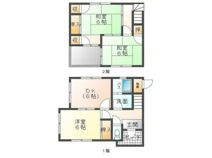 ＪＲ山陽本線 東福山駅 徒歩24分 2階建 築41年(3DK/1階)の間取り写真