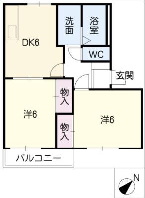 フレグランス若草A・B(2DK/1階)の間取り写真