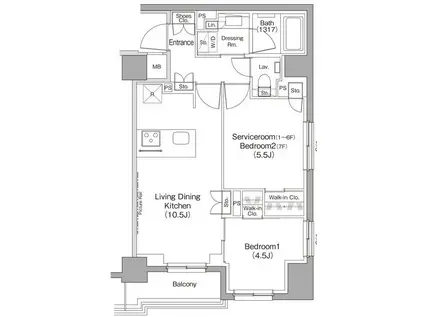 ザ・パークハビオ住吉(1SLDK/2階)の間取り写真