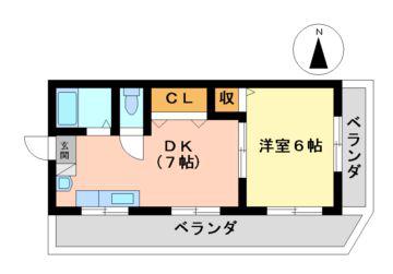 イナダマンション(1DK/5階)の間取り写真