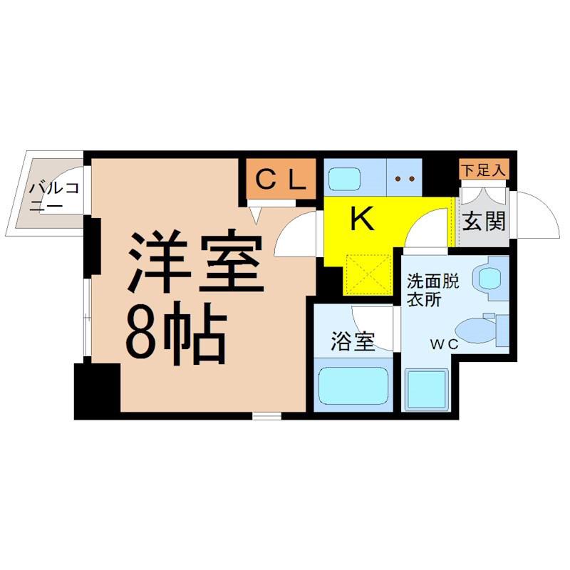 アクアヒルズ(1K/11階)の間取り写真