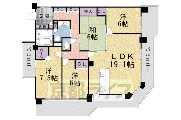 パデシオン山科夢ヶ丘(4LDK/3階)の間取り写真