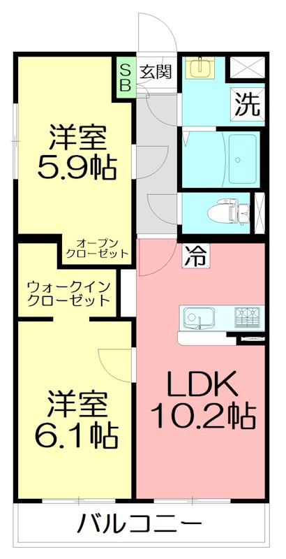 GASPARD(2LDK/4階)の間取り写真