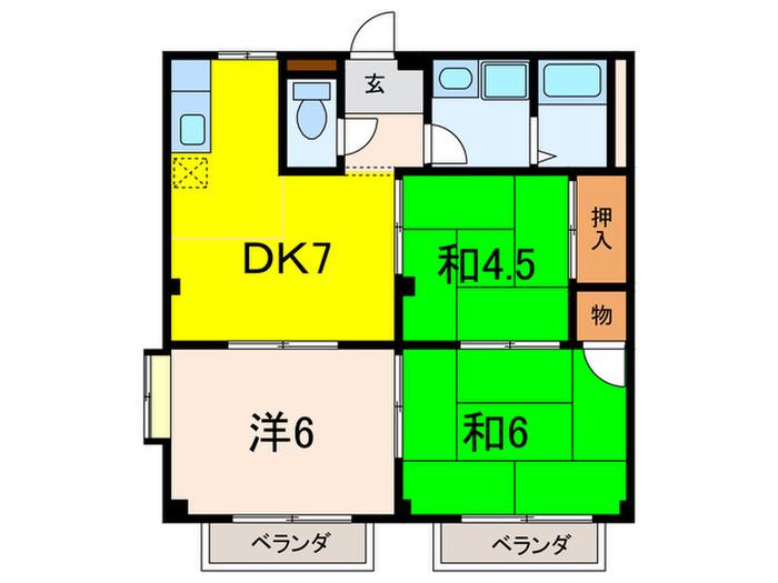 エルディムコスモⅠ(3DK/2階)の間取り写真