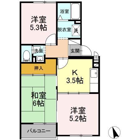 サンハイツ今枝(3K/3階)の間取り写真
