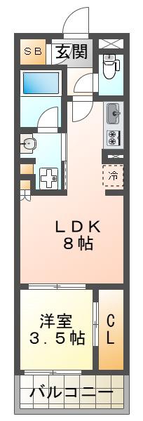 リビオシティ神戸名谷(1LDK/5階)の間取り写真