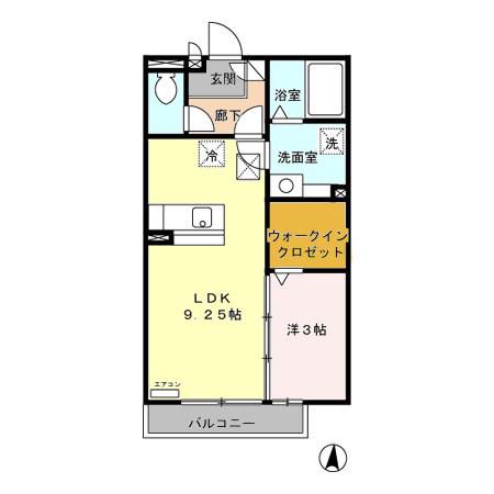 パークヒルズB棟(1LDK/2階)の間取り写真