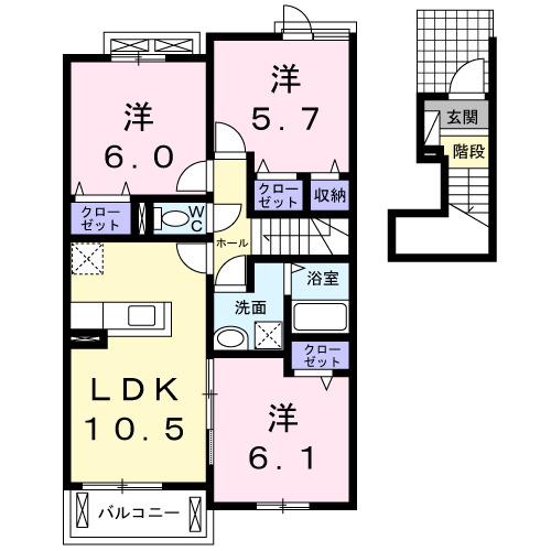 コローレII(3LDK/2階)の間取り写真