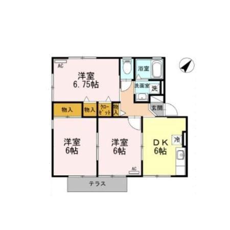 ハイカムールあすか B(3DK/1階)の間取り写真