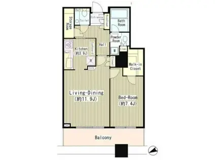 白金タワー(1LDK/12階)の間取り写真