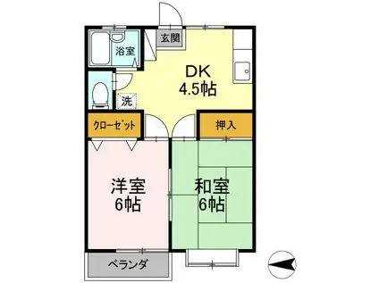 スイートホーム平成(2DK/1階)の間取り写真