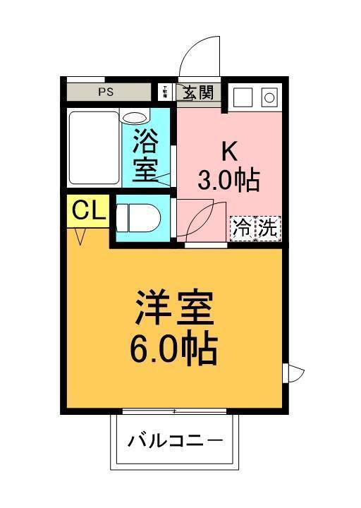 ヒルトップ鶴川(1K/1階)の間取り写真