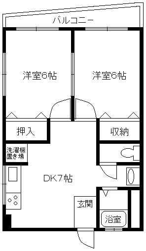 浜の宮コーポ(2DK/4階)の間取り写真