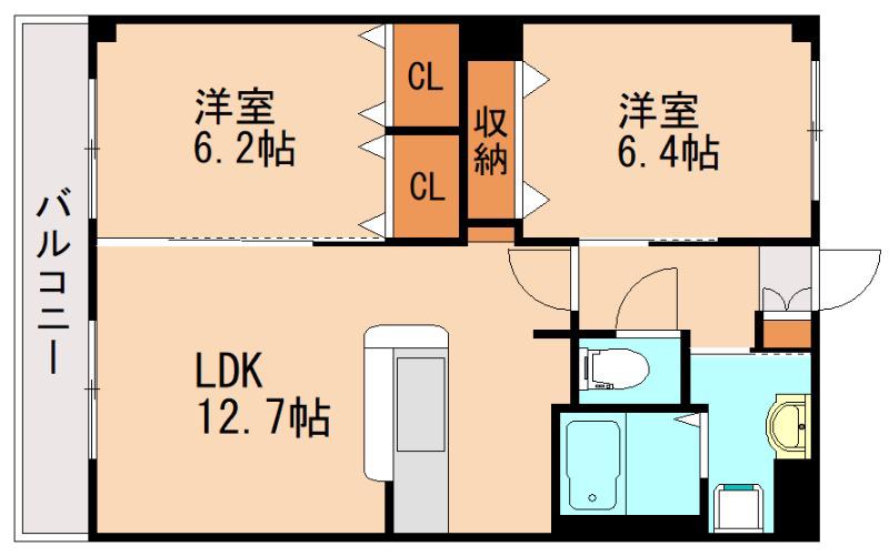 メゾンドルピナス弐番館(2LDK/2階)の間取り写真