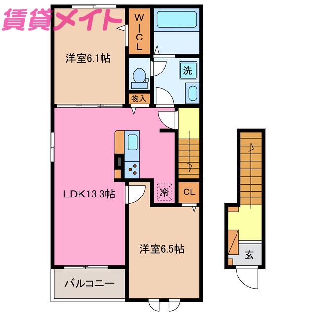 ライン メゾン II(2LDK/2階)の間取り写真