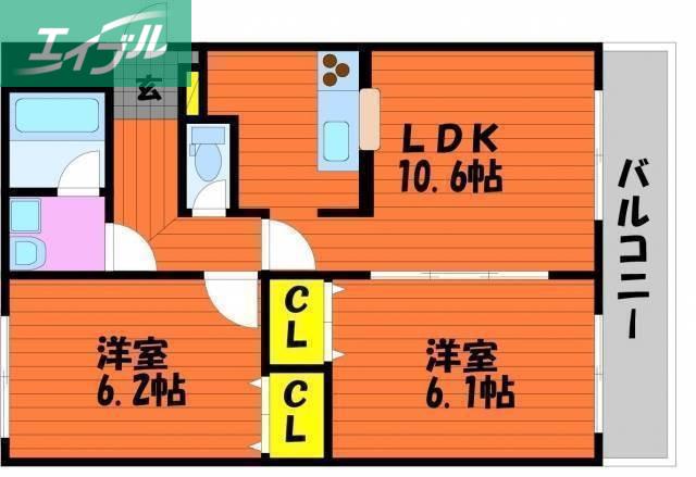 アーバンコート今(2LDK/3階)の間取り写真