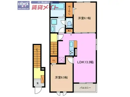 マレノワール桜橋(2LDK/2階)の間取り写真