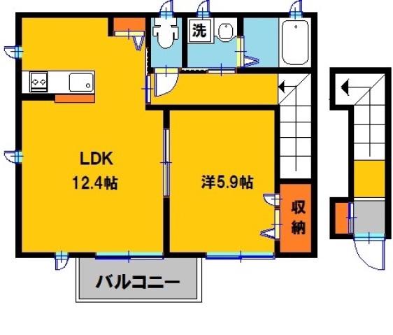 東武宇都宮線 南宇都宮駅 徒歩11分 2階建 築15年(1LDK/2階)の間取り写真