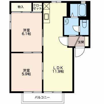 フレグランスヴェルデ(2LDK/1階)の間取り写真