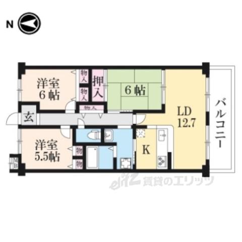 ライフプラザ木津川(3LDK/5階)の間取り写真