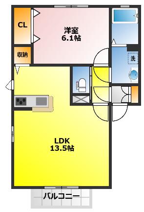 コンフォートルミナスA棟(1LDK/1階)の間取り写真
