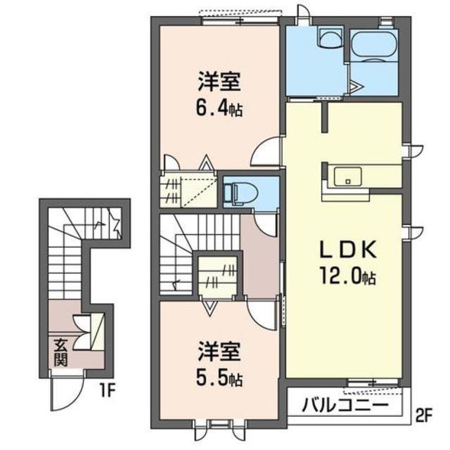 レジェンドヤマト J(2LDK/2階)の間取り写真