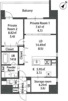 MODERN PALAZZO住吉(2LDK/13階)の間取り写真