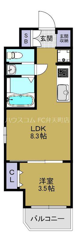 MONOTONE弁天町(1LDK/4階)の間取り写真
