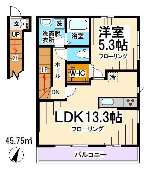 メゾンアムール(1LDK/2階)の間取り写真