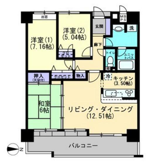 アルファステイツ新屋敷公園(3LDK/2階)の間取り写真