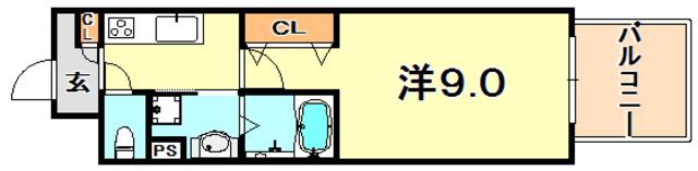 ヘスティア神戸(1K/7階)の間取り写真